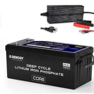Renogy Core 24V 100Ah Deep Cycle Lithium Iron Phosphate Battery with 24V Battery Charger